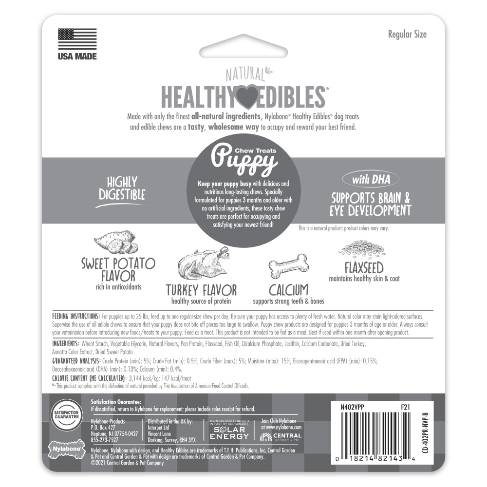 Nylabone Healthy Edibles Puppy Turkey & Sweet Potato — empaque reverso