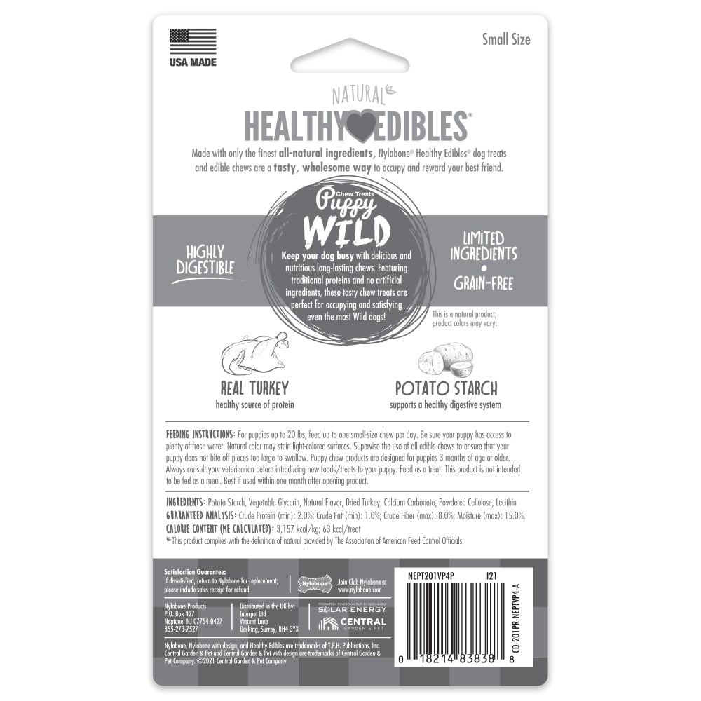 Nylabone Healthy Edibles Puppy Wild Turkey — empaque reverso