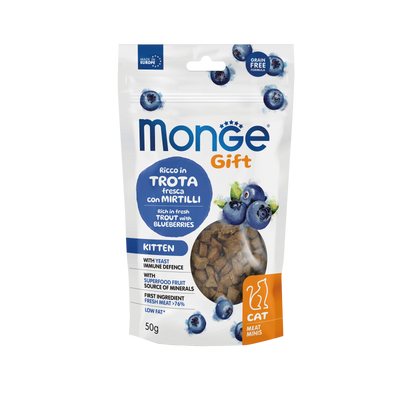 Monge Gift Meat Minis gatito trucha y arandanos