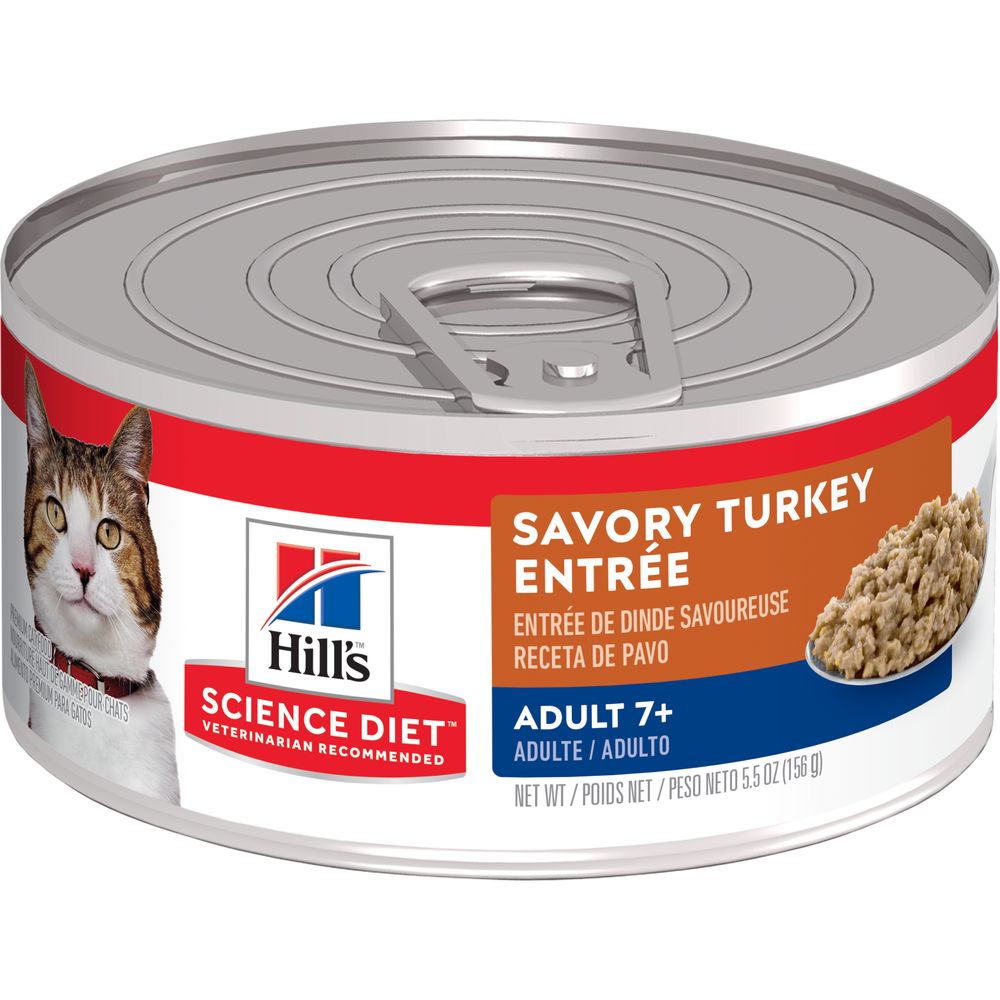 Hill's Science Diet | Alimento húmedo para gatos maduros Adult 7+. Receta de pavo (Pack de 6 latas de 82 g)