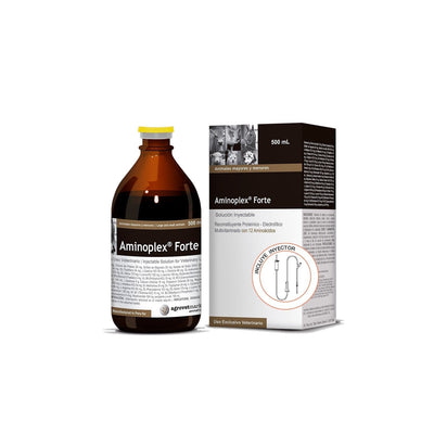 Agrovet Market | Aminoplex Forte aminoácidos, vitaminas B y electrolitos en solución inyectable – Frasco de 100 ml, Frasco de 250 ml