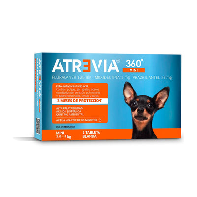 Agrovet Market | Atrevia 360° antiparasitario interno y externo para perros (1 tableta masticable) – Mini · perros de 2,5 a 5 kg