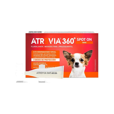 Agrovet Market | Atrevia 360° Spot On pipeta antiparasitaria interna y externa para perros (1 pipeta) – Mini · perros de 2,25 a 4,5 kg