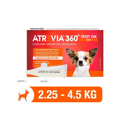 Agrovet Market | Atrevia 360° Spot On pipeta antiparasitaria interna y externa para perros (5 pipetas) – Mini · perros de 2,25 a 4,5 kg