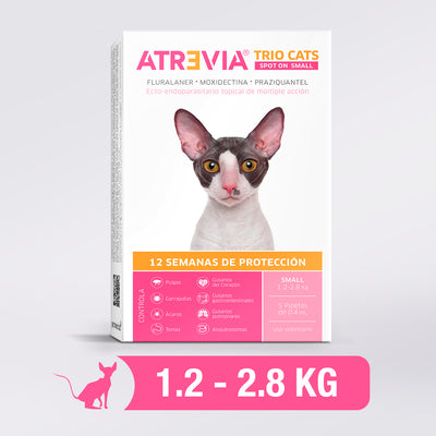 Agrovet Market | Atrevia Trio Cats pipeta antiparasitaria interna y externa para gatos (1 pipeta) – Small · gatos de 1,2 a 2,8 kg