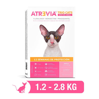 Agrovet Market | Atrevia Trio Cats pipeta antiparasitaria interna y externa para gatos (1 pipeta) – Small · gatos de 1,2 a 2,8 kg