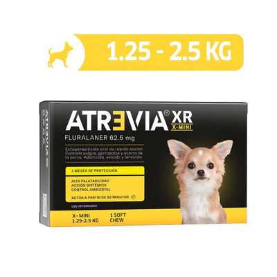 Agrovet Market | Atrevia XR fluralaner antipulgas y antigarrapatas de 3 meses para perros (4 tabletas masticables) – X-Mini · perros de 1,25 a 2,5 kg