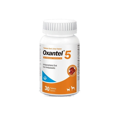Agrovet Market | Oxantel 5 oxibendazol + praziquantel tabletas antiparasitarias para perros y gatos – Frasco x 30 tabletas, Frasco x 100 tabletas