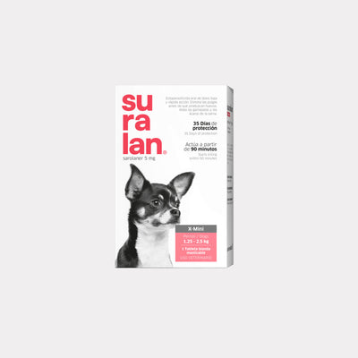 Agrovet Market | Suralan sarolaner antipulgas y antigarrapatas para perros (1 tableta masticable) – X-Mini · perros de 1,25 a 2,5 kg