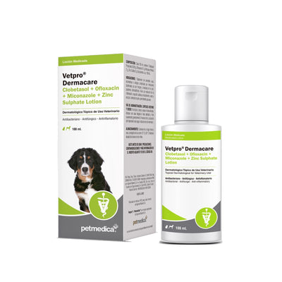 Agrovet Market | Vetpro Dermacare loción con clobetasol, ofloxacino, miconazol y zinc para perros y gatos – 50 ml, 200 ml
