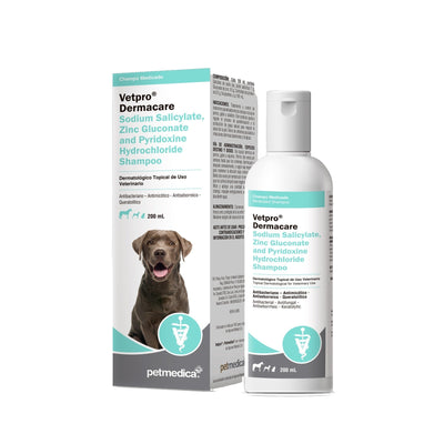 Agrovet Market | Vetpro Dermacare shampoo con salicilato de sodio, zinc y piridoxina para perros y gatos – 200 ml, 400 ml