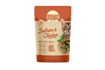 Araton | Alimento húmedo para gatos adultos Salmón y pollo – 85 g