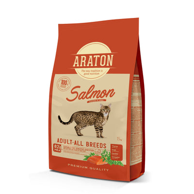 Araton | Alimento seco para gatos adultos Salmón – 1.5 kg y 15 kg