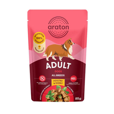 Araton Adult perros ave y conejo, sobre de 85 g · envase frontal (nuevo diseño)