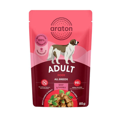 Araton Adult perros res y conejo, sobre de 85 g · envase frontal (nuevo diseño)