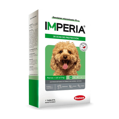 Biomont | Imperia sarolaner tableta masticable antipulgas y antigarrapatas para perros – Perros de 2,5 a 5 kg · 1 tableta de 10 mg