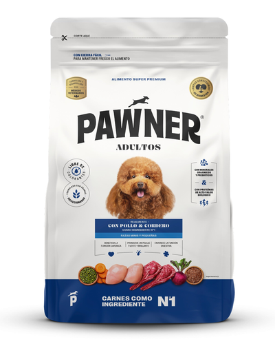 Pawner | Dog adultos razas mini y pequeñas con pollo y cordero – empaque frontal