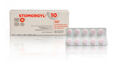 Boehringer Ingelheim Stomorgyl 10 · envase frontal con blíster
