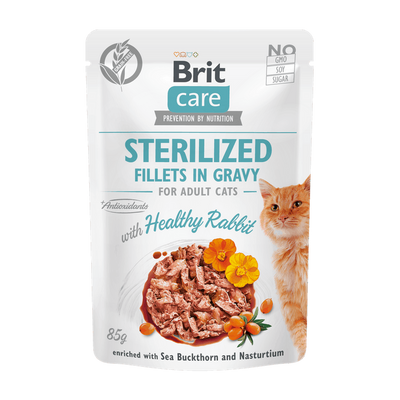 Brit Care Cat Sterilized filetes de conejo en salsa · envase frontal