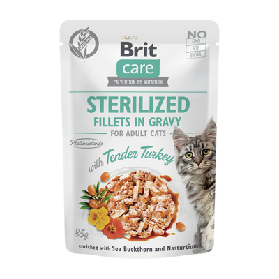 Brit Care Cat Sterilized filetes de pavo en salsa · envase frontal