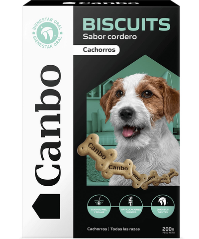 Canbo Biscuits sabor cordero cachorros – caja frontal
