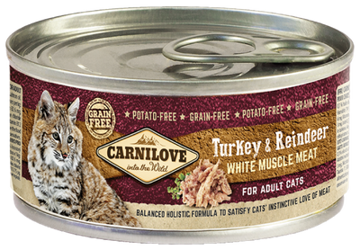 Carnilove pavo y reno para gatos adultos, lata 100 g · envase frontal