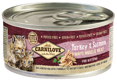Carnilove pavo y salmón para gatitos, lata 100 g · envase frontal