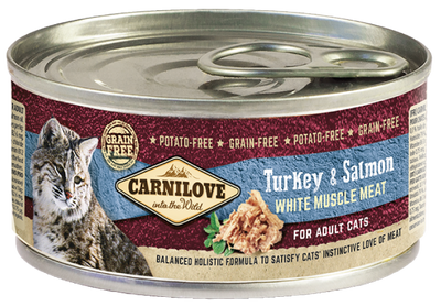 Carnilove pavo y salmón para gatos adultos, lata 100 g · envase frontal