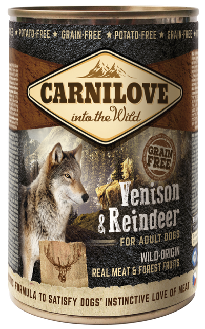 Carnilove venado y reno para perros adultos, lata 400 g · envase frontal