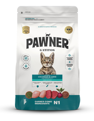 Pawner | Cat kitten todas las razas con pollo y carne – empaque frontal