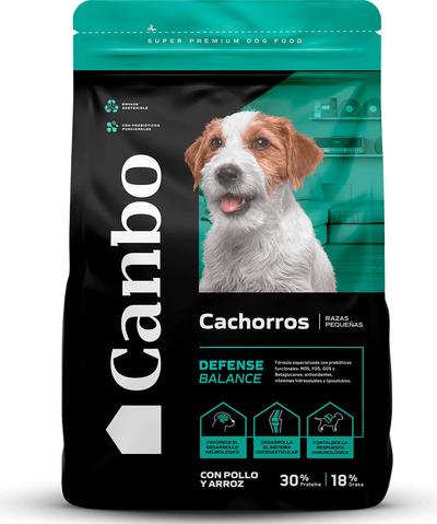 Canbo Defense Balance cachorros razas pequeñas con pollo y arroz – empaque frontal