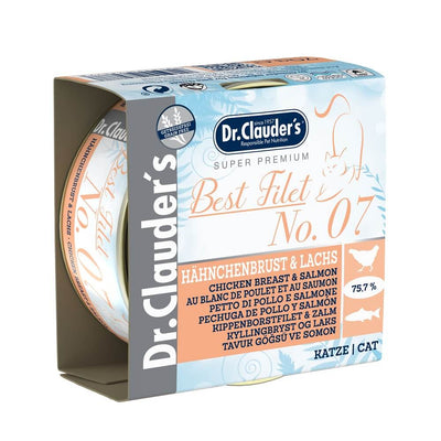 Dr.Clauder’s Best Filet N.º 7, pechuga de pollo y salmón para gatos · lata de 70 g