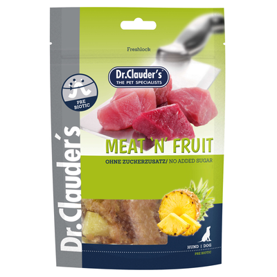 Dr.Clauder’s Meat’n Fruit, piña y pollo para perros · empaque de 80 g