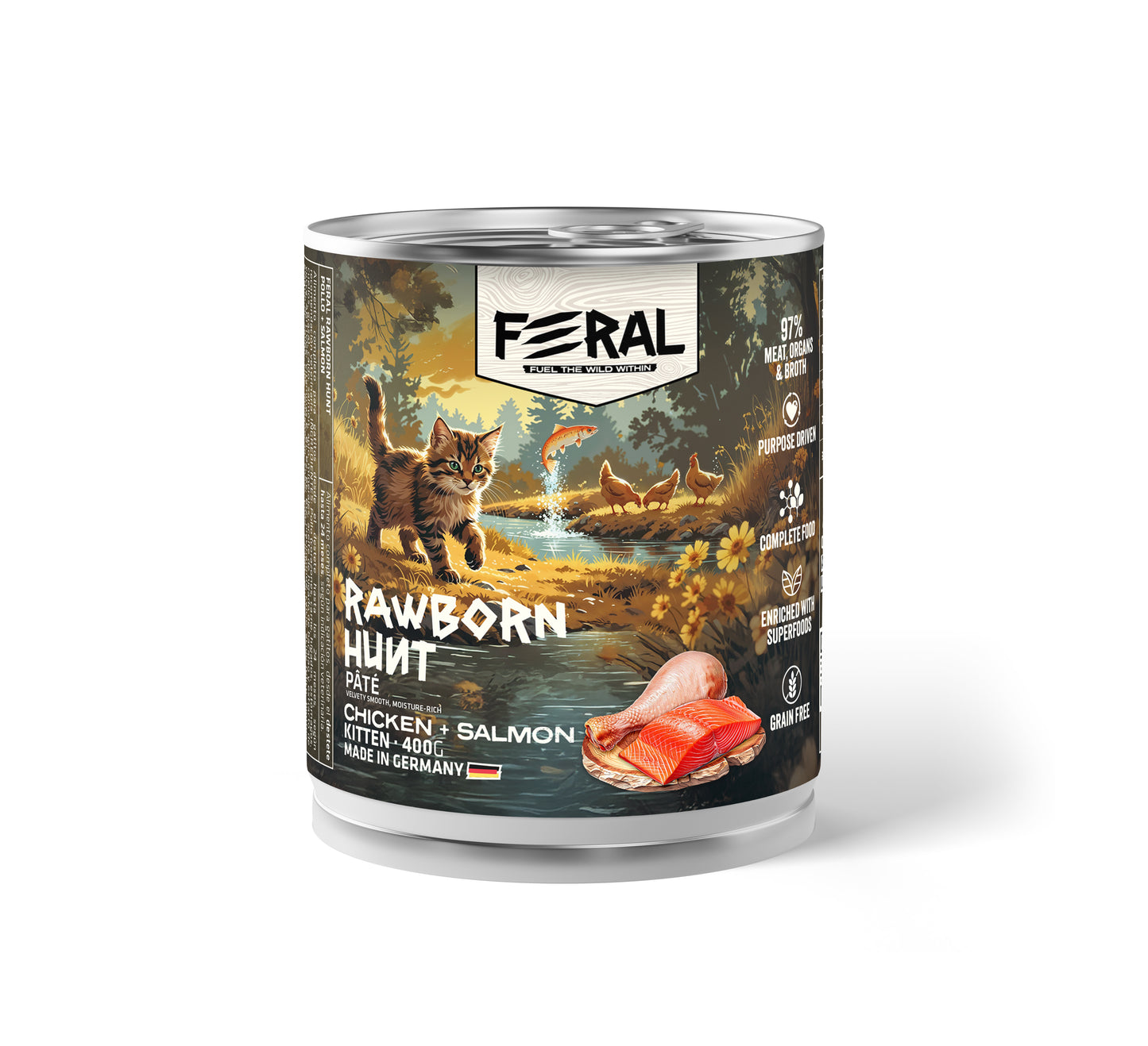 Feral | Alimento húmedo para gatitos sabor pollo con salmón — 400g