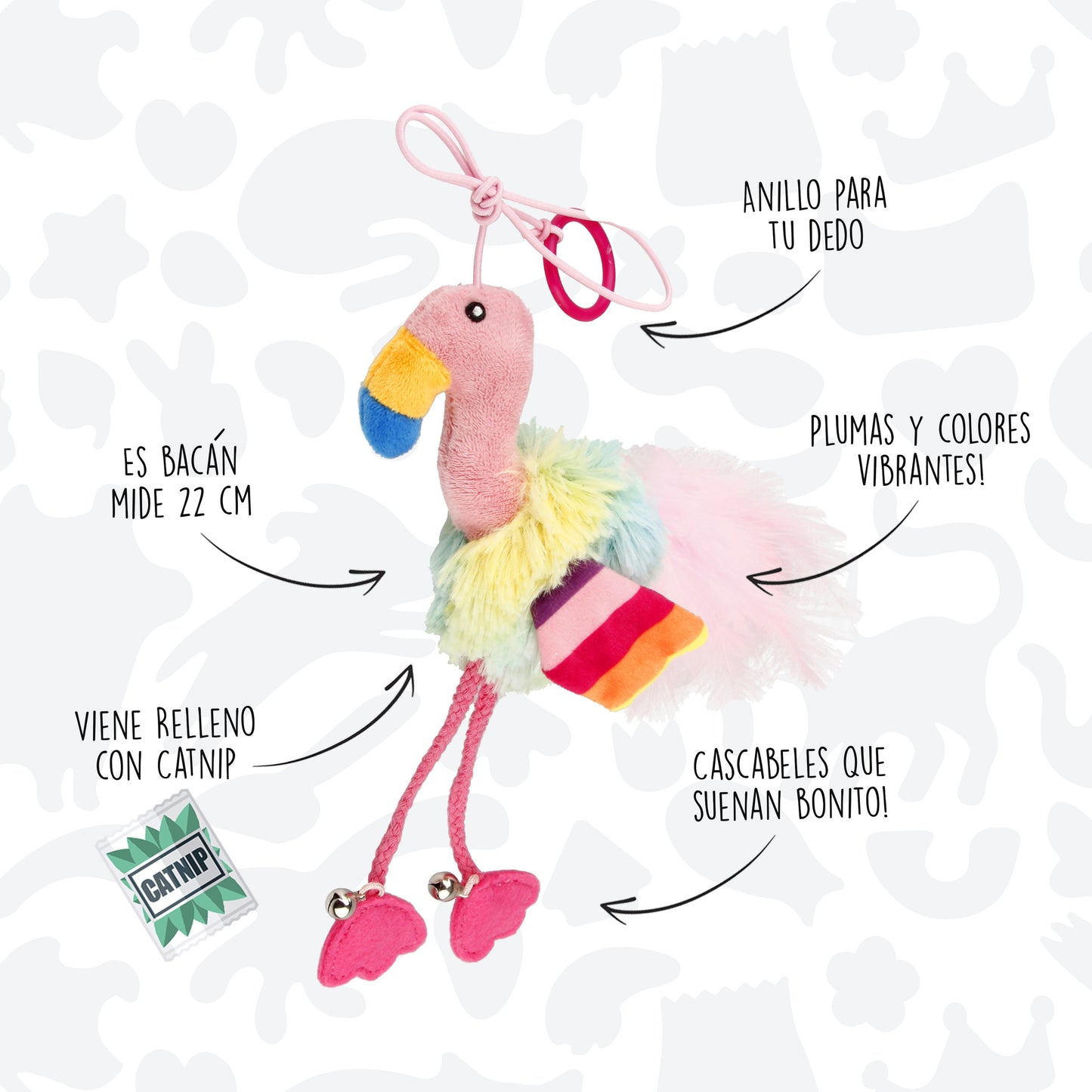 GiGwi | Juguete para gatos Finger ring pájaro rosado y azul con papel arrugado y campana dentro — imagen oficial adicional