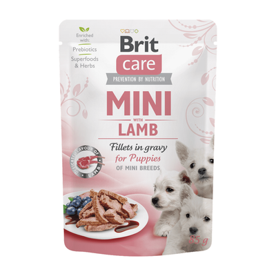 Brit Care Mini Puppy Lamb fillets in gravy — envase oficial referencial