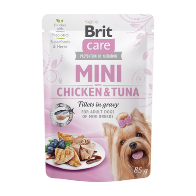 Brit Care Mini Chicken&Tuna fillets in gravy — envase oficial referencial