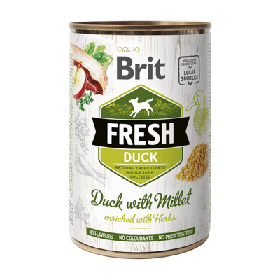 Brit Fresh can Duck with Millet — envase oficial referencial