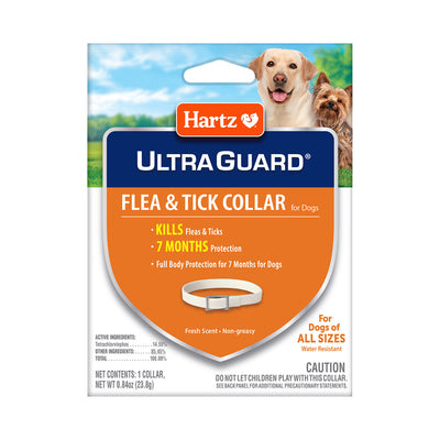 Hartz UltraGuard collar antipulgas y garrapatas para perros grandes · envase frontal (diseño vigente)