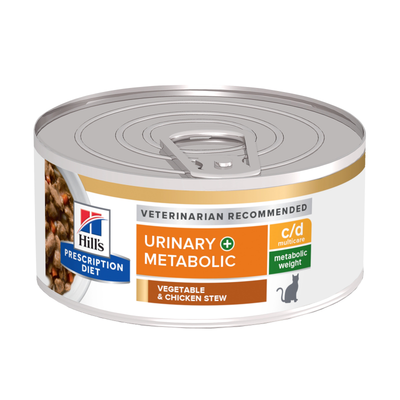 Hill's Prescription Diet | Alimento húmedo para gatos Urinary + Metabolic c/d Multicare. Estofado de pollo y vegetales (Lata de 82 g)