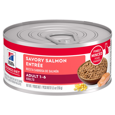 Hill's Science Diet Adult Savory Salmon Entrée para gatos, lata de 156 g