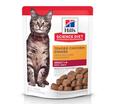 Hill's Science Diet | Alimento húmedo para gatos adultos Adult Tender Chicken Dinner (Pack de 6 sobres de 79.39g)