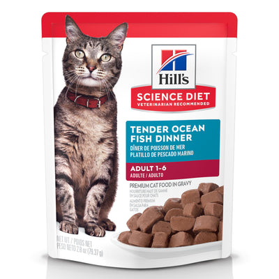 Hill's Science Diet | Alimento húmedo para gatos adultos Adult Tender Ocean Fish Dinner (Pack de 6 sobres de 79.39g)