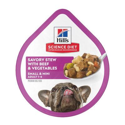 Hill's Science Diet | Alimento húmedo para perros adultos de razas pequeñas y miniatura Adult Small & Mini. Estofado de carne de res y vegetales (Bandeja de 99 g)