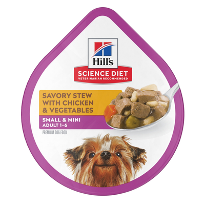 Hill's Science Diet | Alimento húmedo para perros adultos de razas pequeñas y miniatura Adult Small & Mini. Estofado de pollo y vegetales (Bandeja de 99 g)