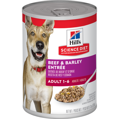 Hill's Science Diet | Alimento húmedo para perros adultos. Receta de carne de res y cebada (Lata de 369 g)