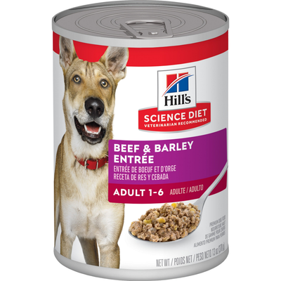 Hill's Science Diet | Alimento húmedo para perros adultos. Receta de carne de res y cebada (Lata de 369 g)