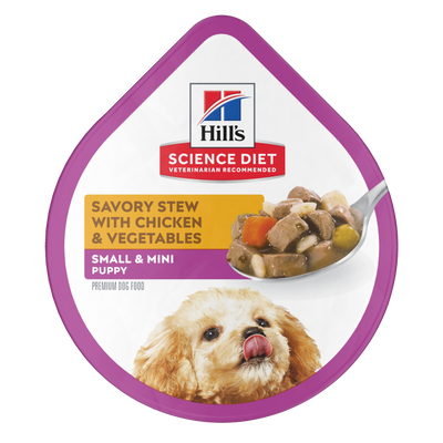 Hill's Science Diet | Alimento húmedo para perros cachorros de razas pequeñas y miniatura Puppy Small & Mini. Estofado de pollo y vegetales (Bandeja de 99 g)