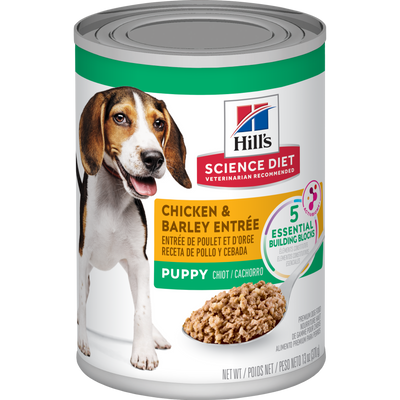 Hill's Science Diet | Alimento húmedo para perros cachorros Puppy. Receta de pollo y cebada (Lata de 369 g)