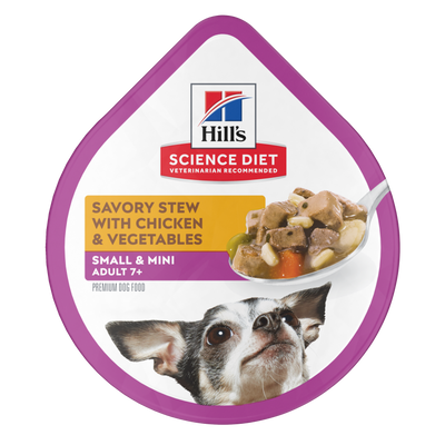 Hill's Science Diet | Alimento húmedo para perros maduros de razas pequeñas y miniatura Adult 7+ Small & Mini. Estofado de pollo y vegetales (Bandeja de 99 g)